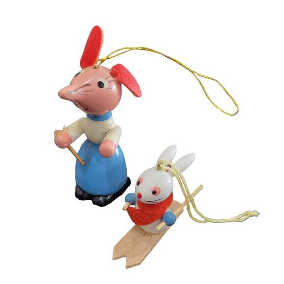 Vintage Goula Made in Spain Mouse Ornaments Set of 2 Hand Painted‎ - Picture 1 of 13